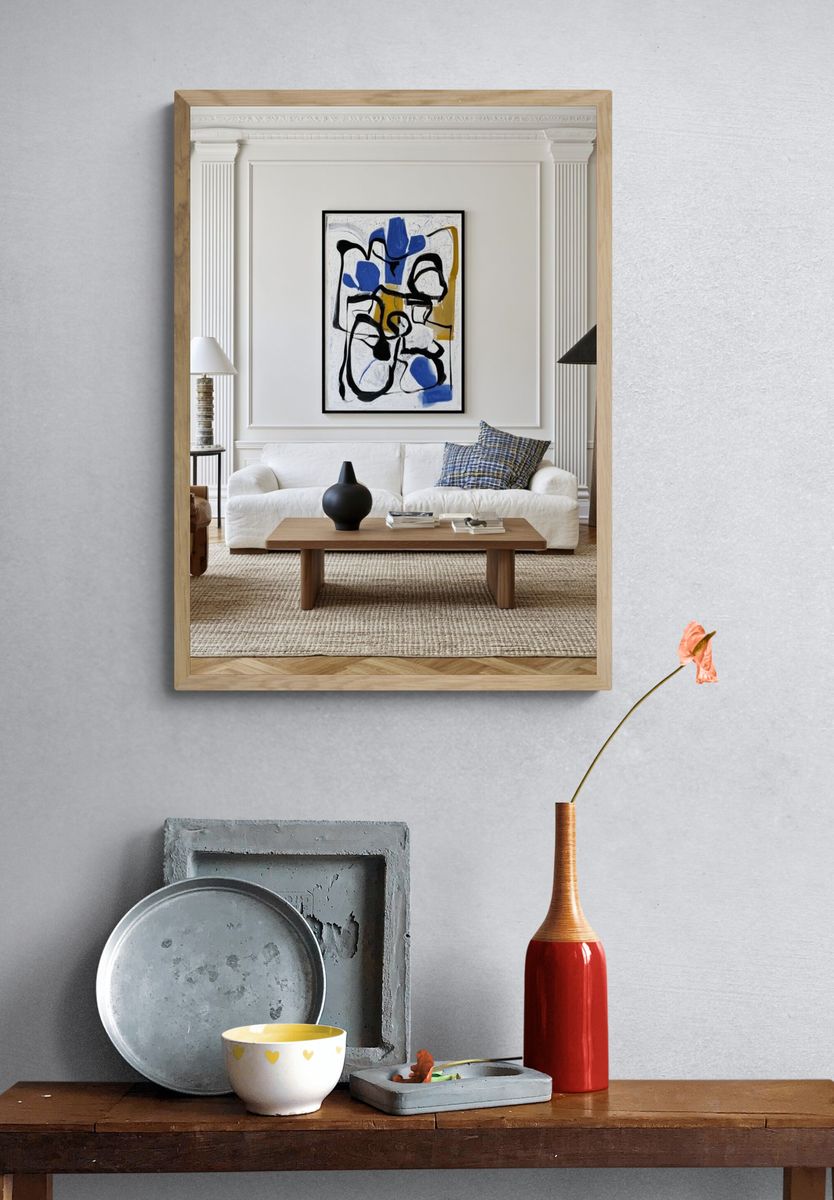 Abstract Blue and Black Line Poster. — room view 3