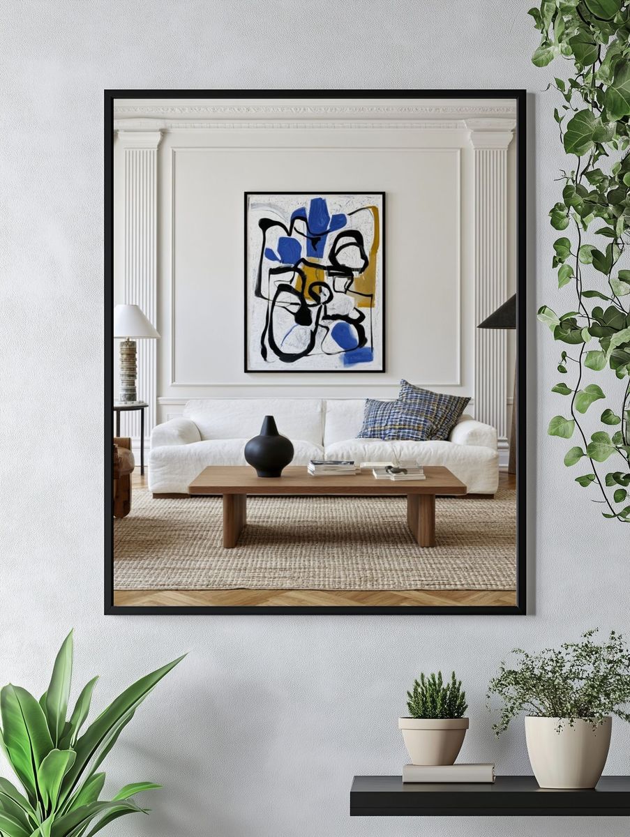Abstract Blue and Black Line Poster. — room view 4