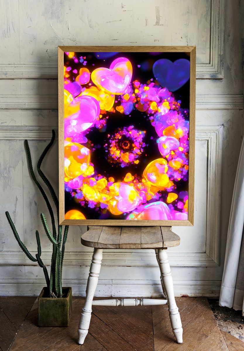 Neon Heart Spiral Poster. room preview