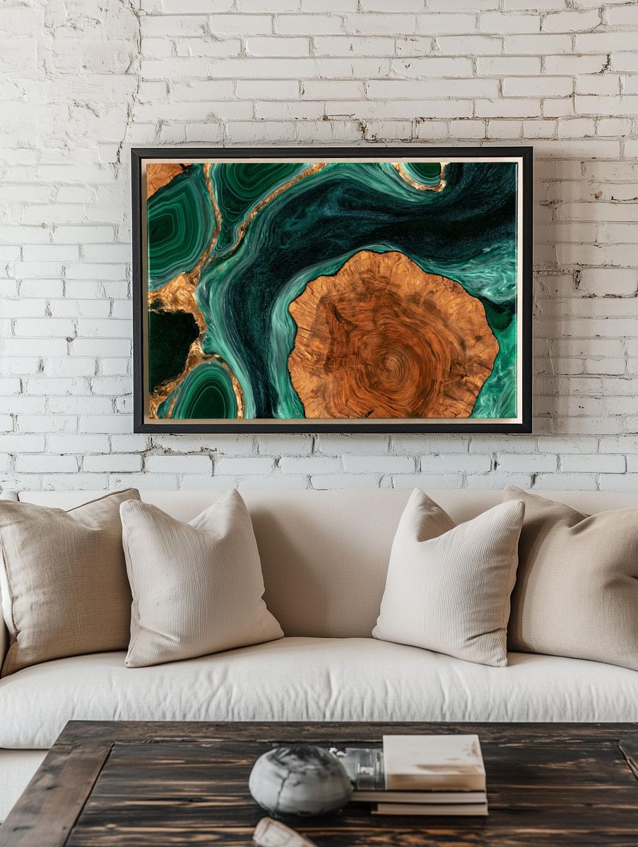 Emerald Resin Wood Abstract Poster. — room view 1