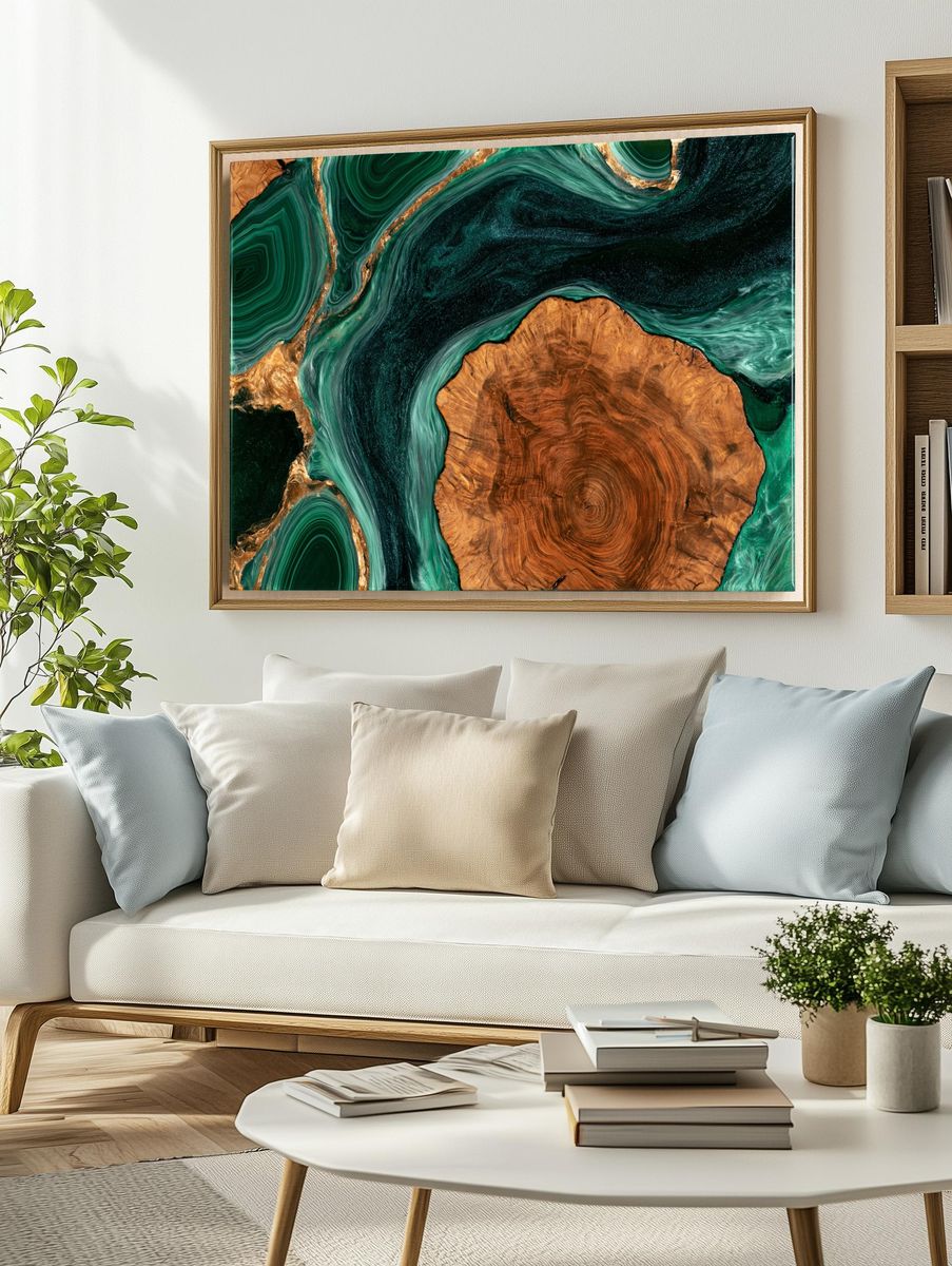 Emerald Resin Wood Abstract Poster. — room view 2