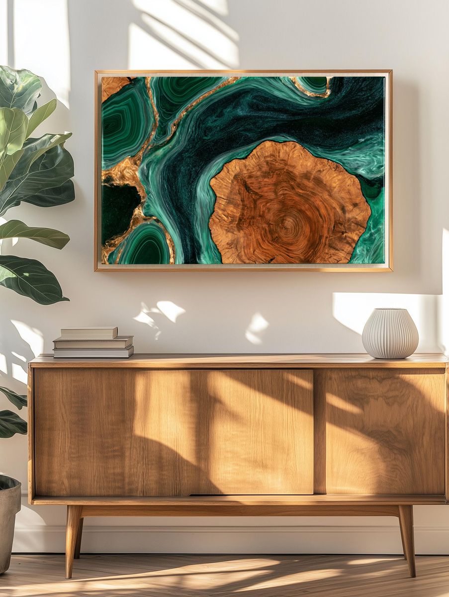 Emerald Resin Wood Abstract Poster. — room view 3
