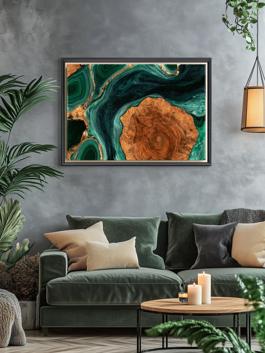Emerald Resin Wood Abstract Poster. — room view 4