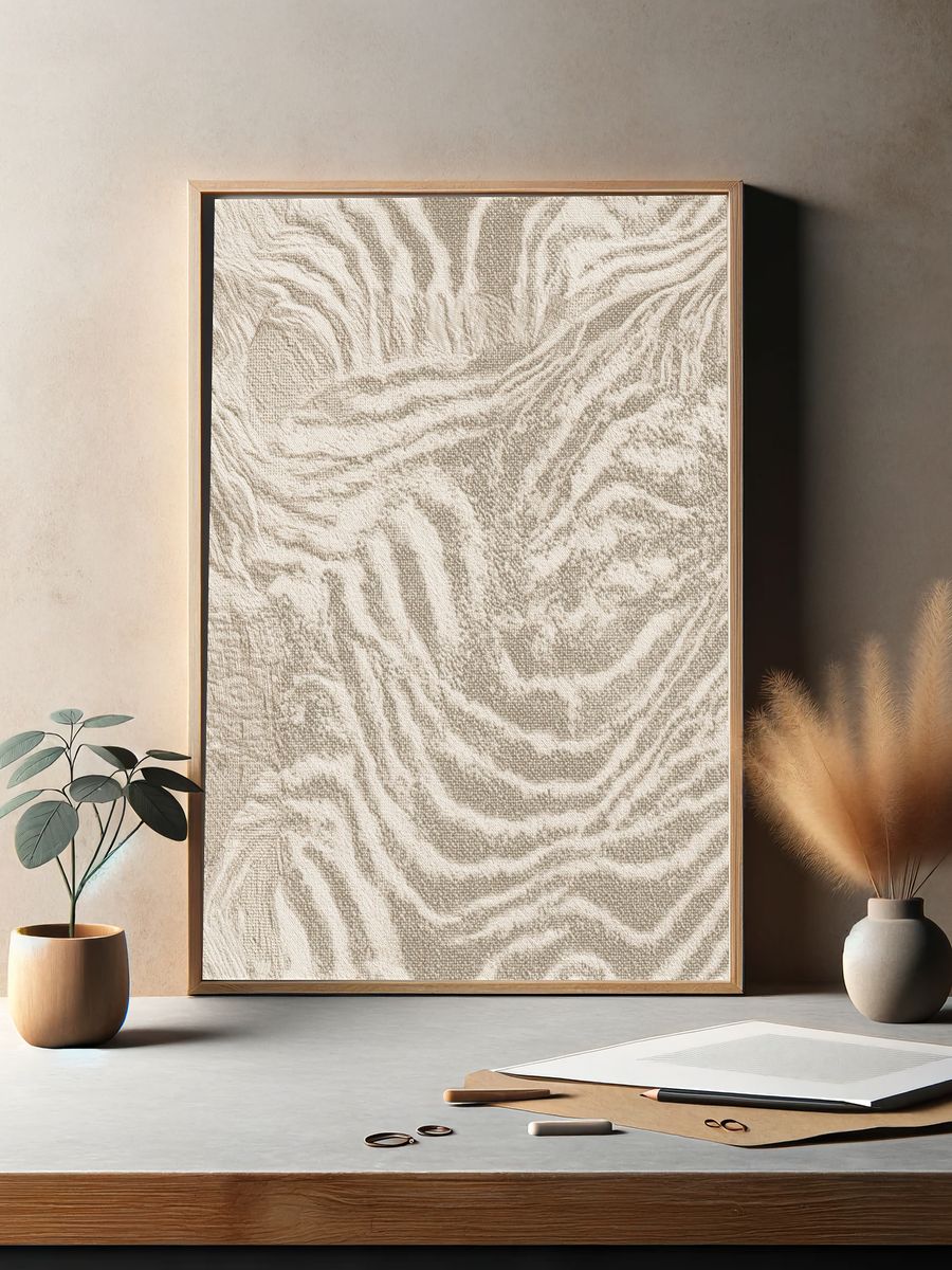 Textured Beige Abstract Print. — room view 2