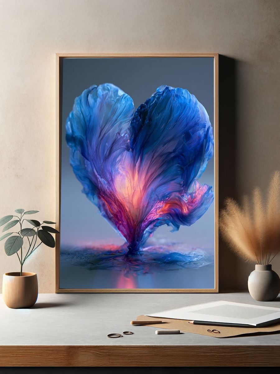 Blue Heart Bloom Abstract Poster. — room view 2