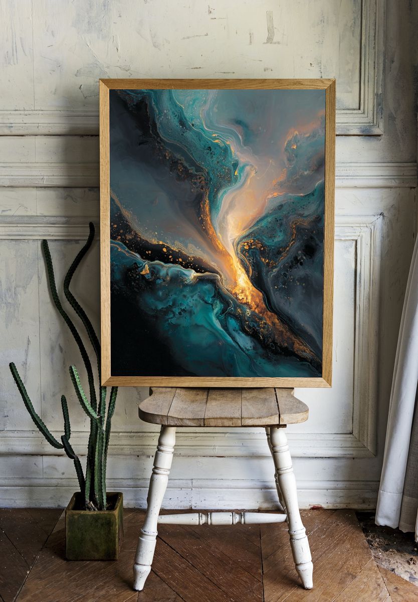 Celestial Teal Abstract Poster room preview