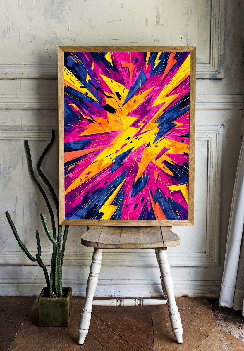 Electric Lightning Burst Abstract Poster room preview