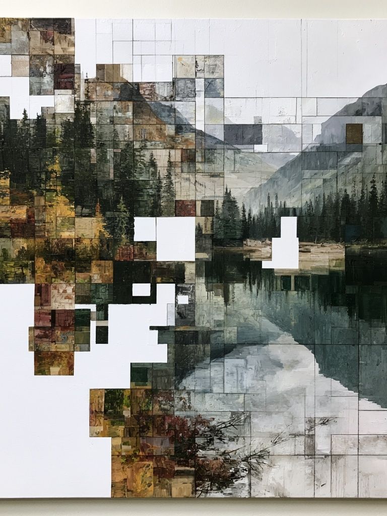 Geometric Mountain Lake Abstract Print. poster detail