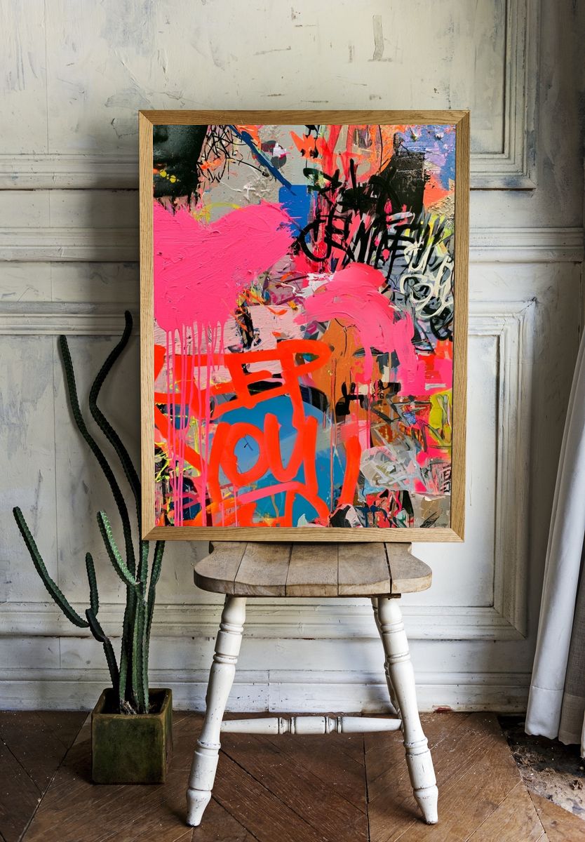 Neon Graffiti Heart Abstract Poster. — room view 1