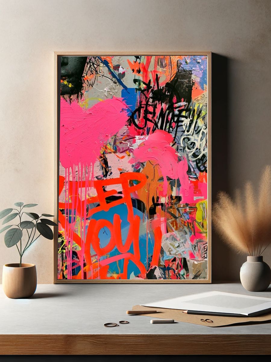 Neon Graffiti Heart Abstract Poster. — room view 2