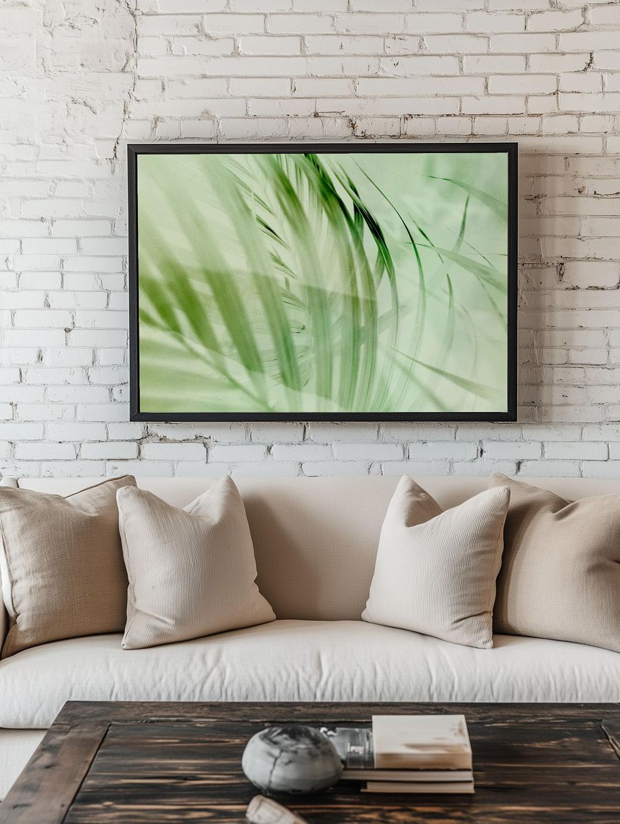 Light green palm leaf background. — room view 1