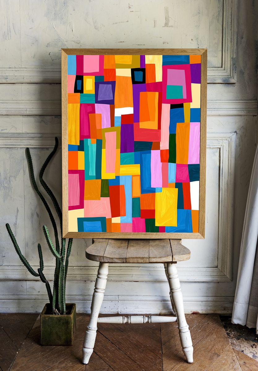 Color Block Mosaic Abstract Poster. room preview