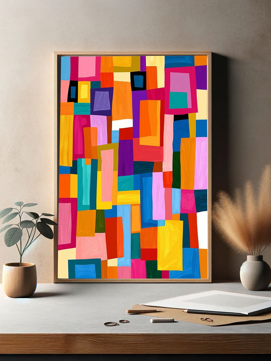 Color Block Mosaic Abstract Poster. — room view 2