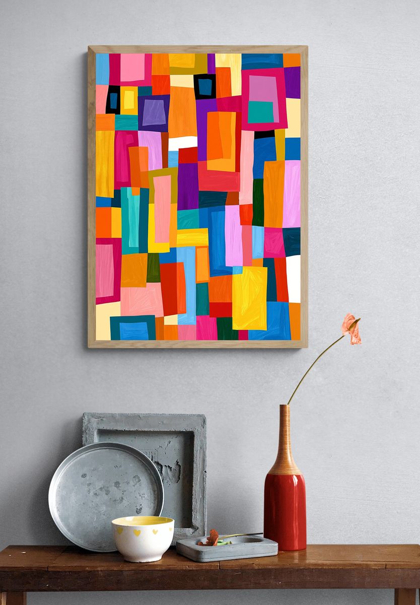 Color Block Mosaic Abstract Poster. — room view 3