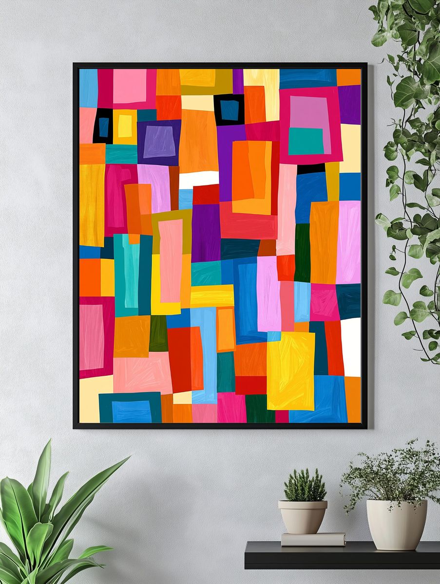 Color Block Mosaic Abstract Poster. — room view 4
