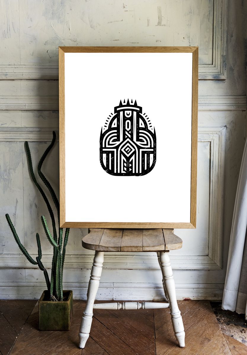 Geometric Tribal Mask Print. room preview
