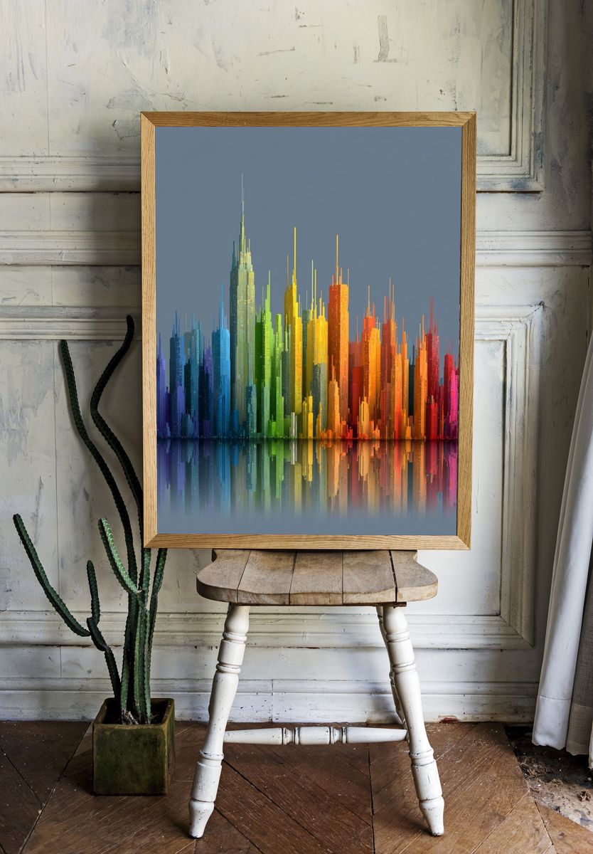 Rainbow Skyline Abstract Poster. — room view 1