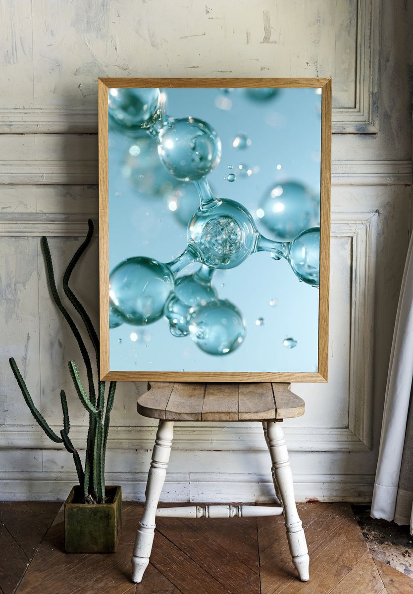 Aqua Molecular Bubbles Abstract Poster. — room view 1