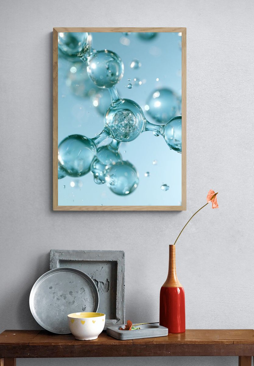 Aqua Molecular Bubbles Abstract Poster. — room view 3