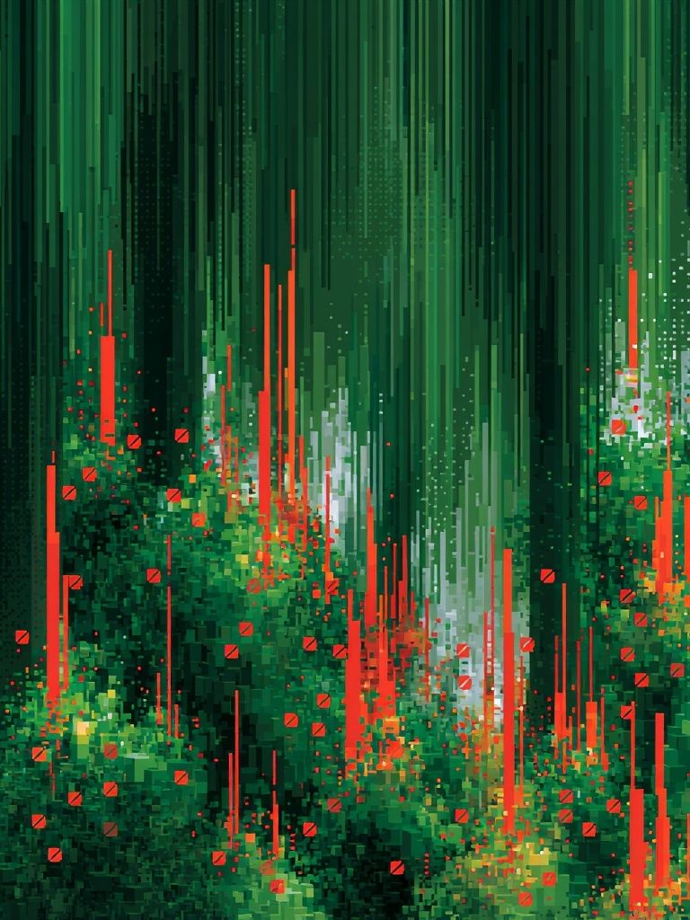 Emerald Glitch Forest Abstract Print. poster detail