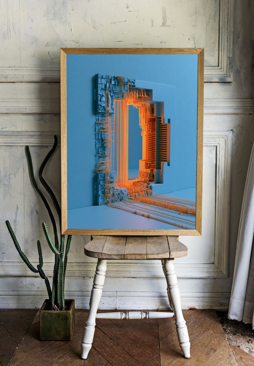 Neon Circuit Portal Abstract Poster. — room view 1
