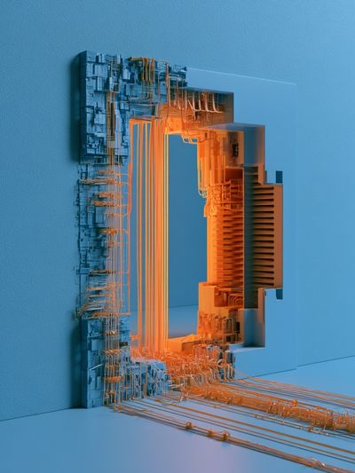 Neon Circuit Portal Abstract Poster. poster