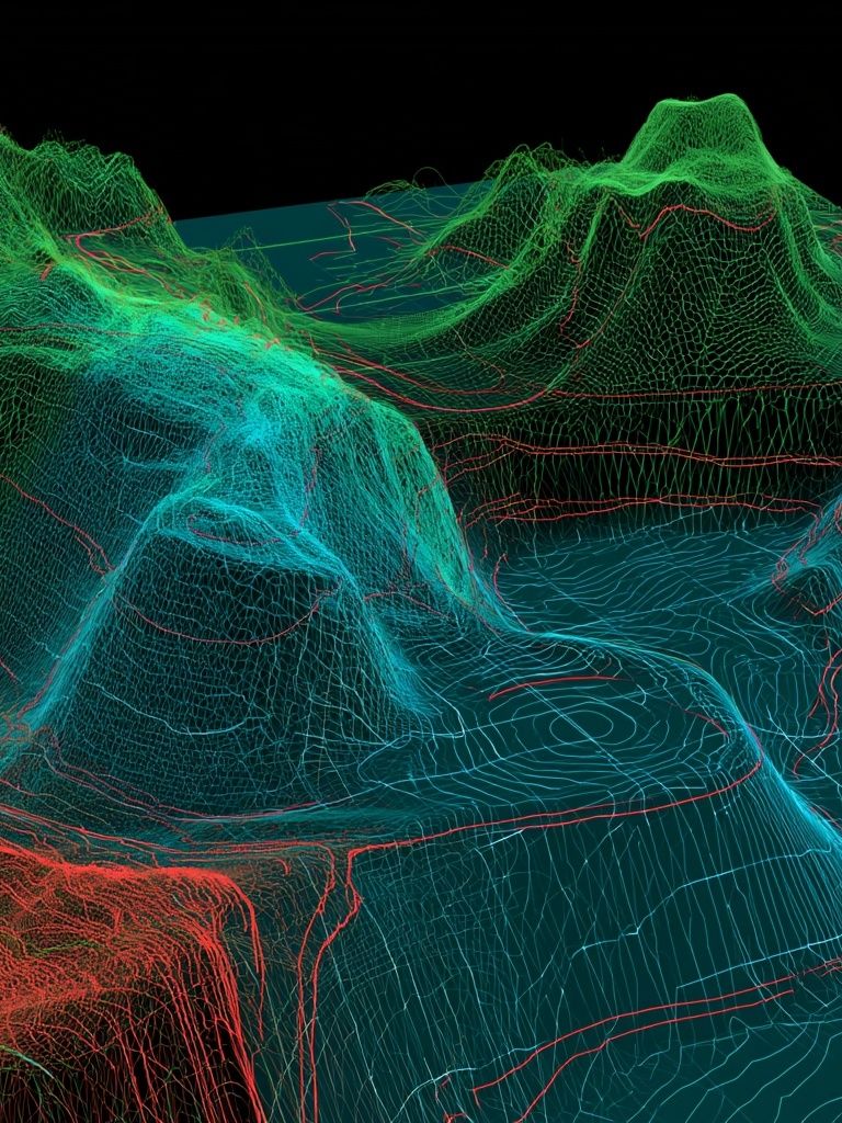 Neon Topographic Landscape Abstract Poster. poster detail