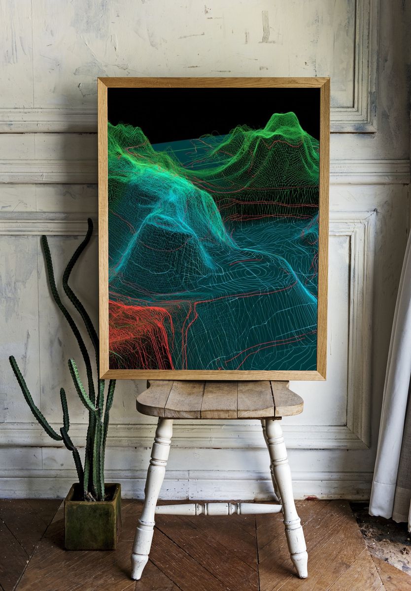 Neon Topographic Landscape Abstract Poster. — room view 1