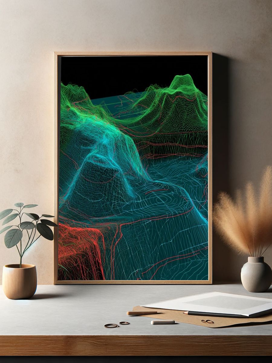 Neon Topographic Landscape Abstract Poster. — room view 2