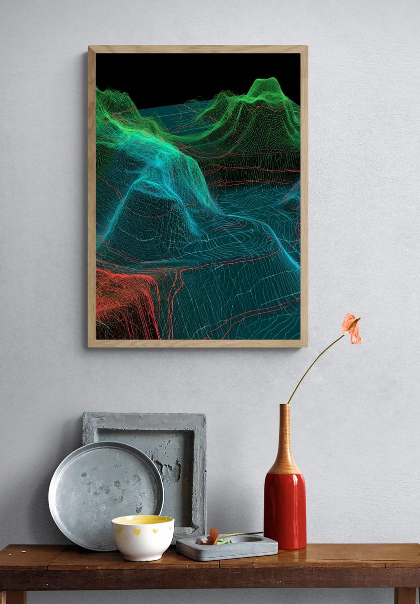 Neon Topographic Landscape Abstract Poster. — room view 3