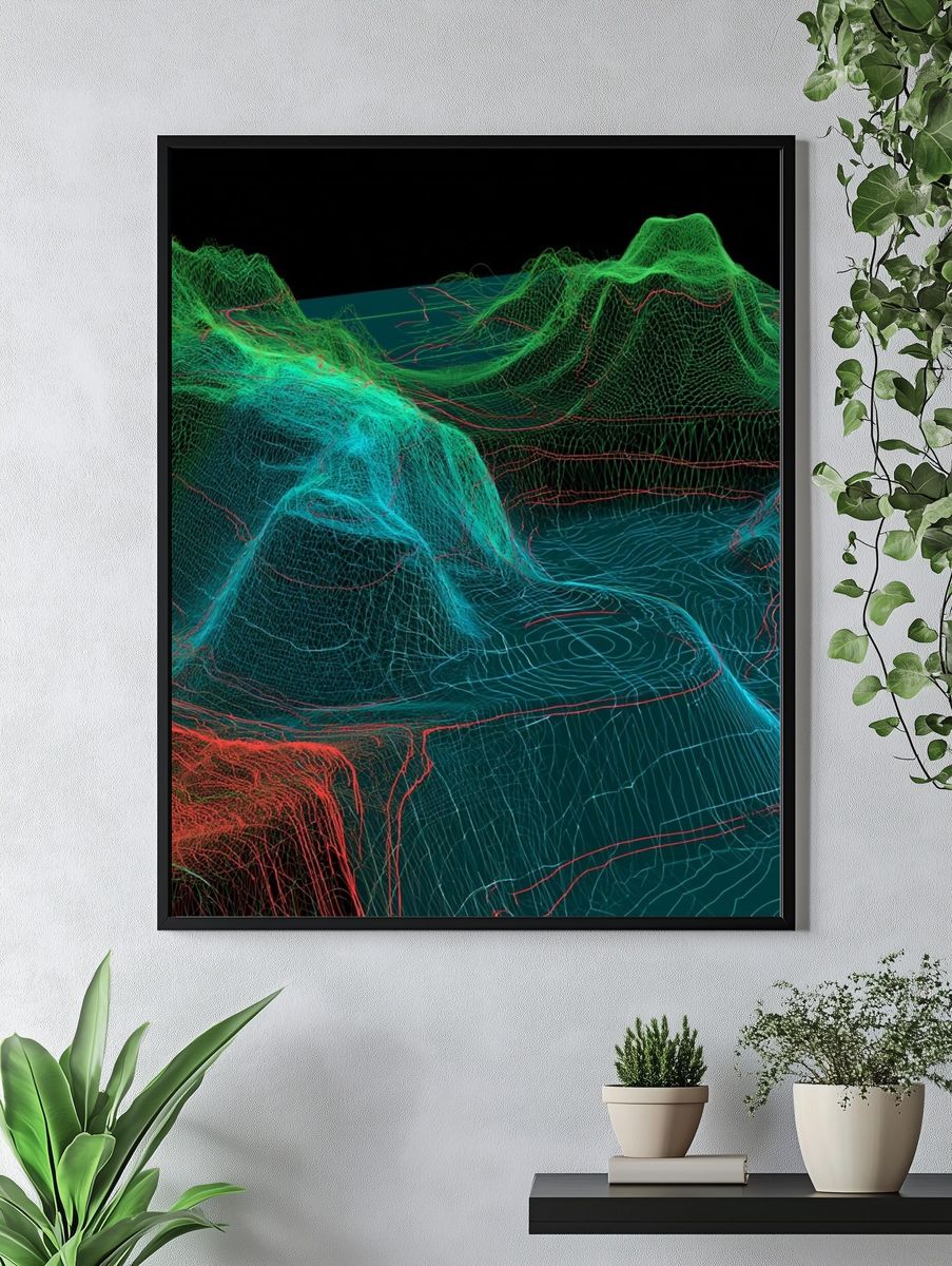 Neon Topographic Landscape Abstract Poster. — room view 4