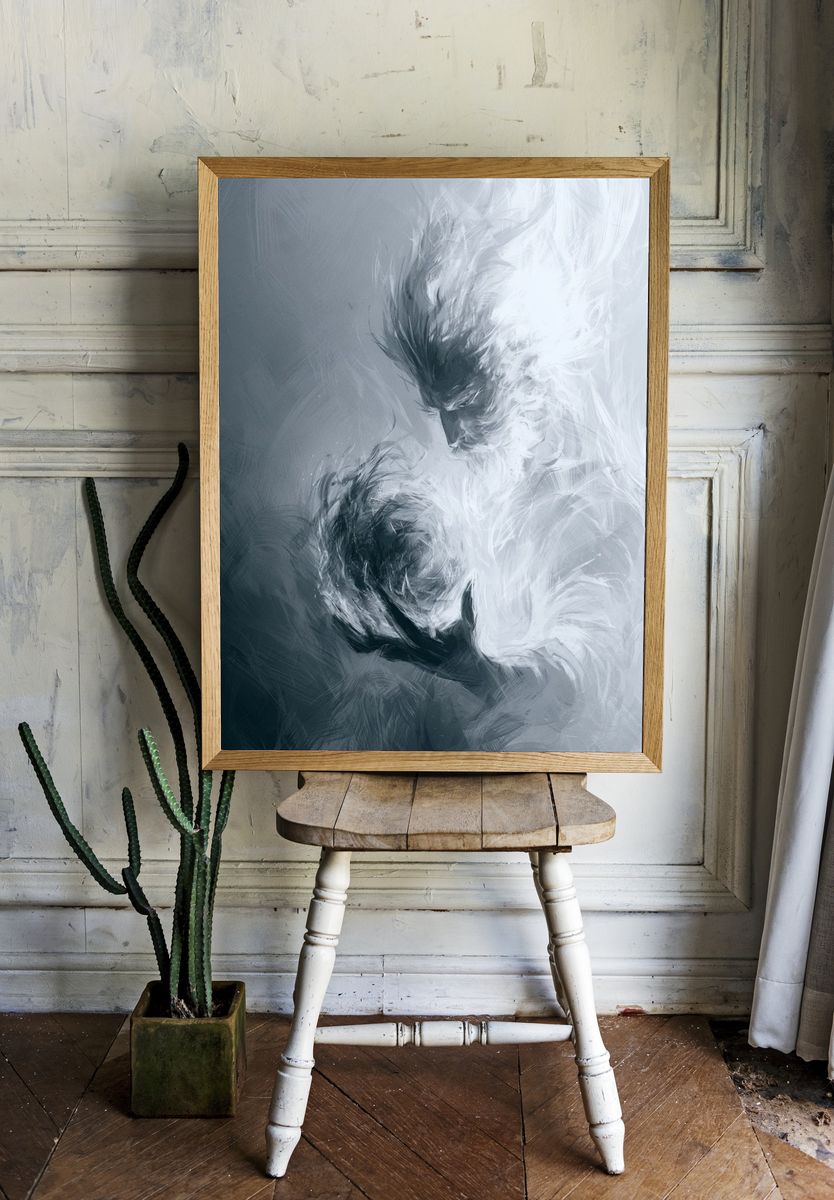 Ethereal Faces Abstract Print. — room view 1