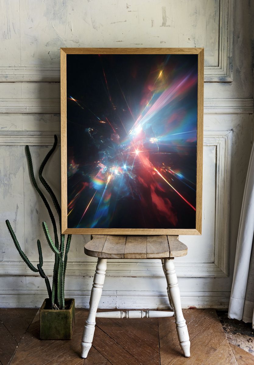 Prismatic Light Burst Abstract Poster room preview
