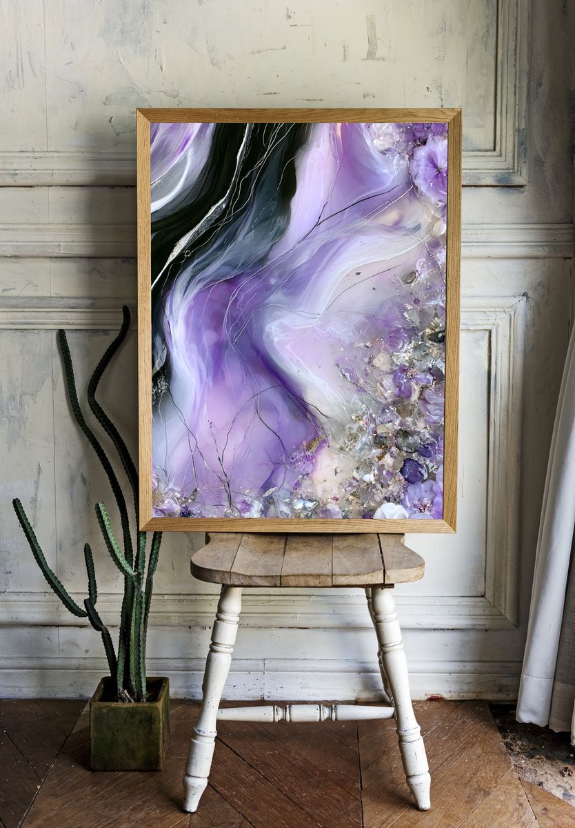 Lavender Crystal Bloom Abstract Poster. room preview
