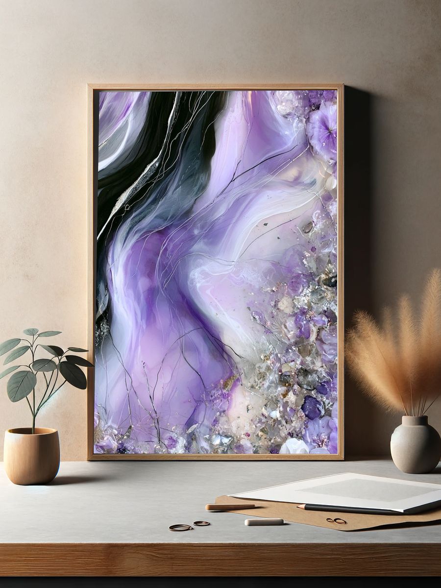 Lavender Crystal Bloom Abstract Poster. — room view 2
