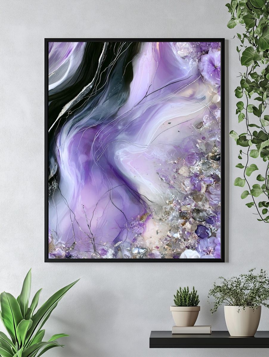 Lavender Crystal Bloom Abstract Poster. — room view 4