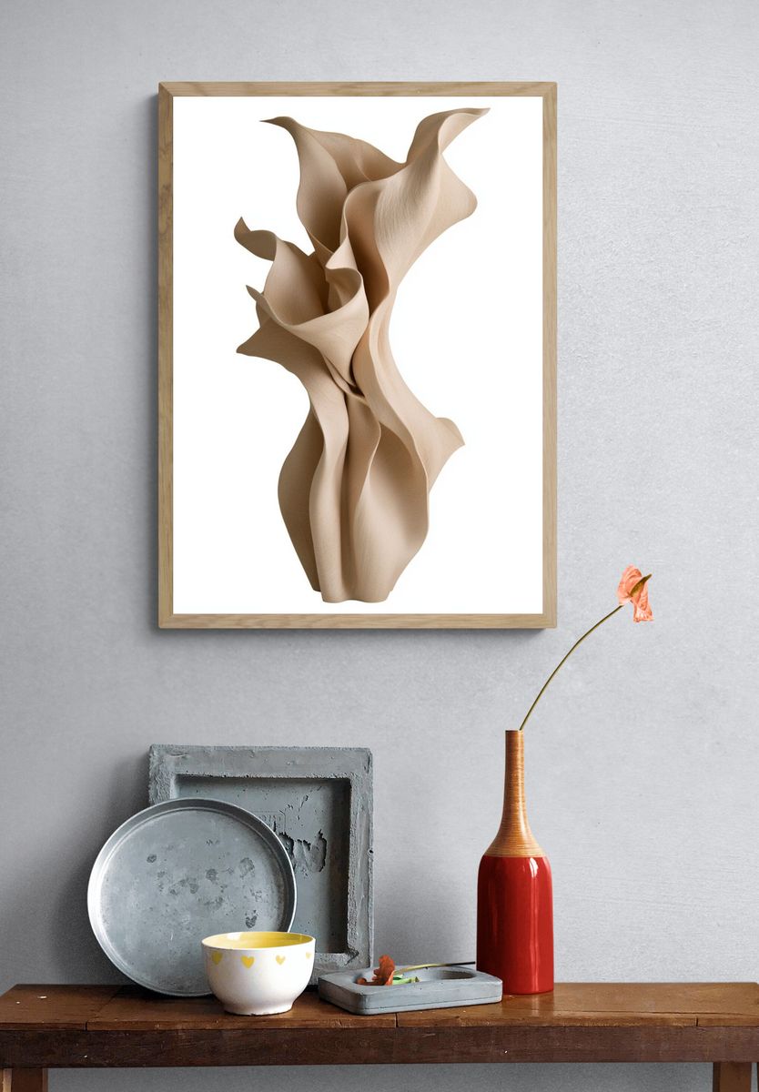 Beige Organic Fold Sculpture Print. — room view 3