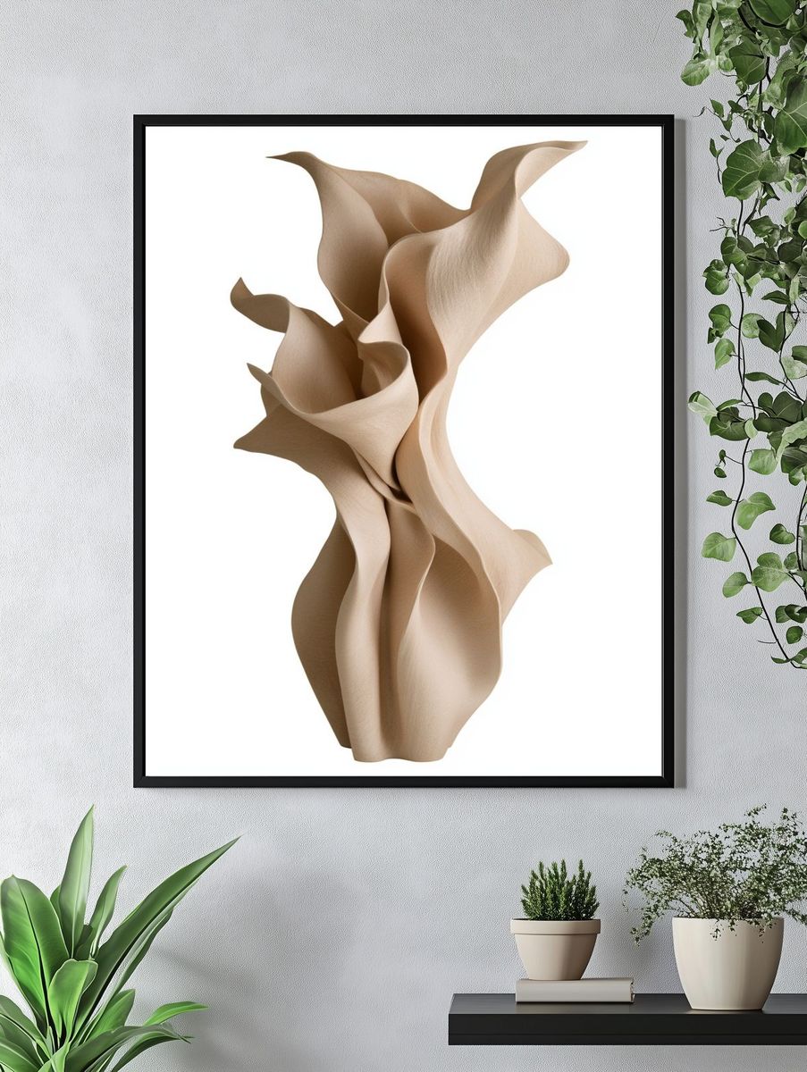 Beige Organic Fold Sculpture Print. — room view 4