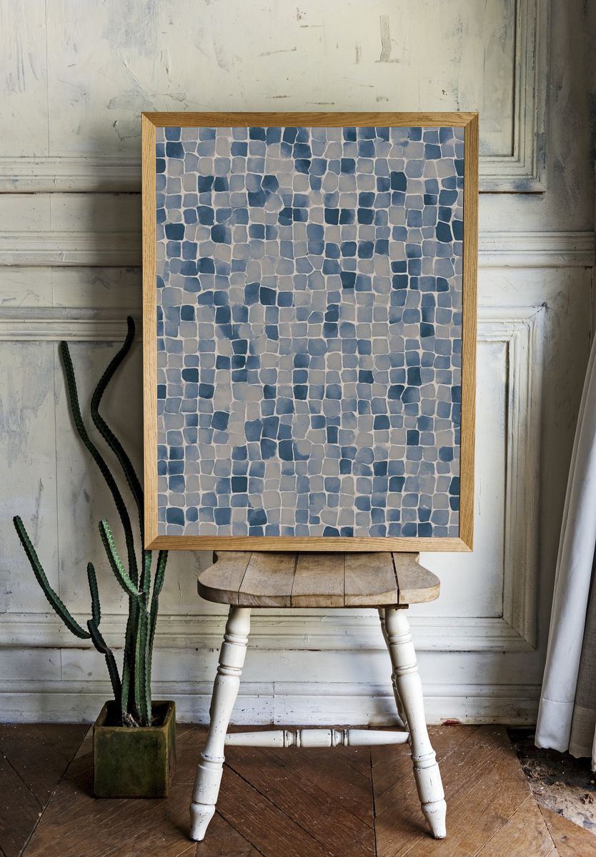 Blue Mosaic Texture Abstract Print. room preview