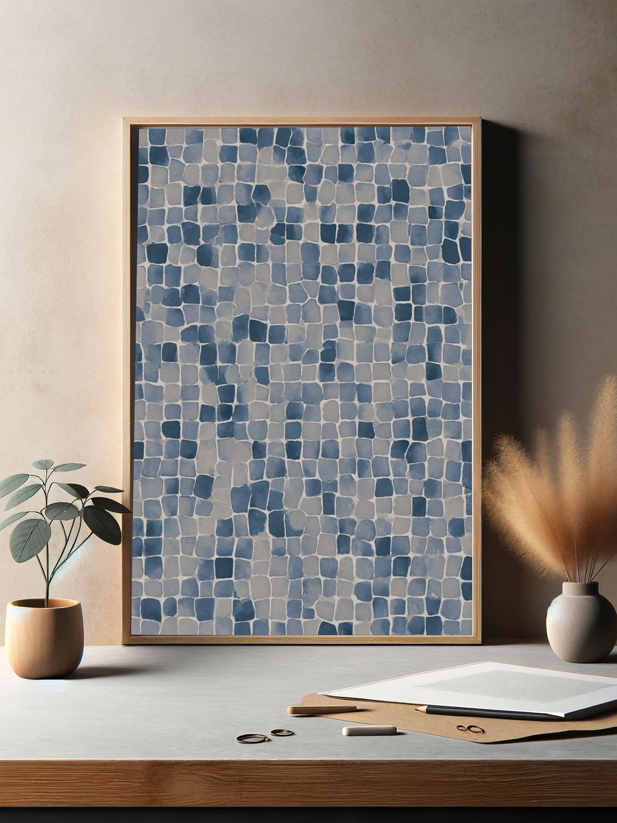 Blue Mosaic Texture Abstract Print. — room view 2