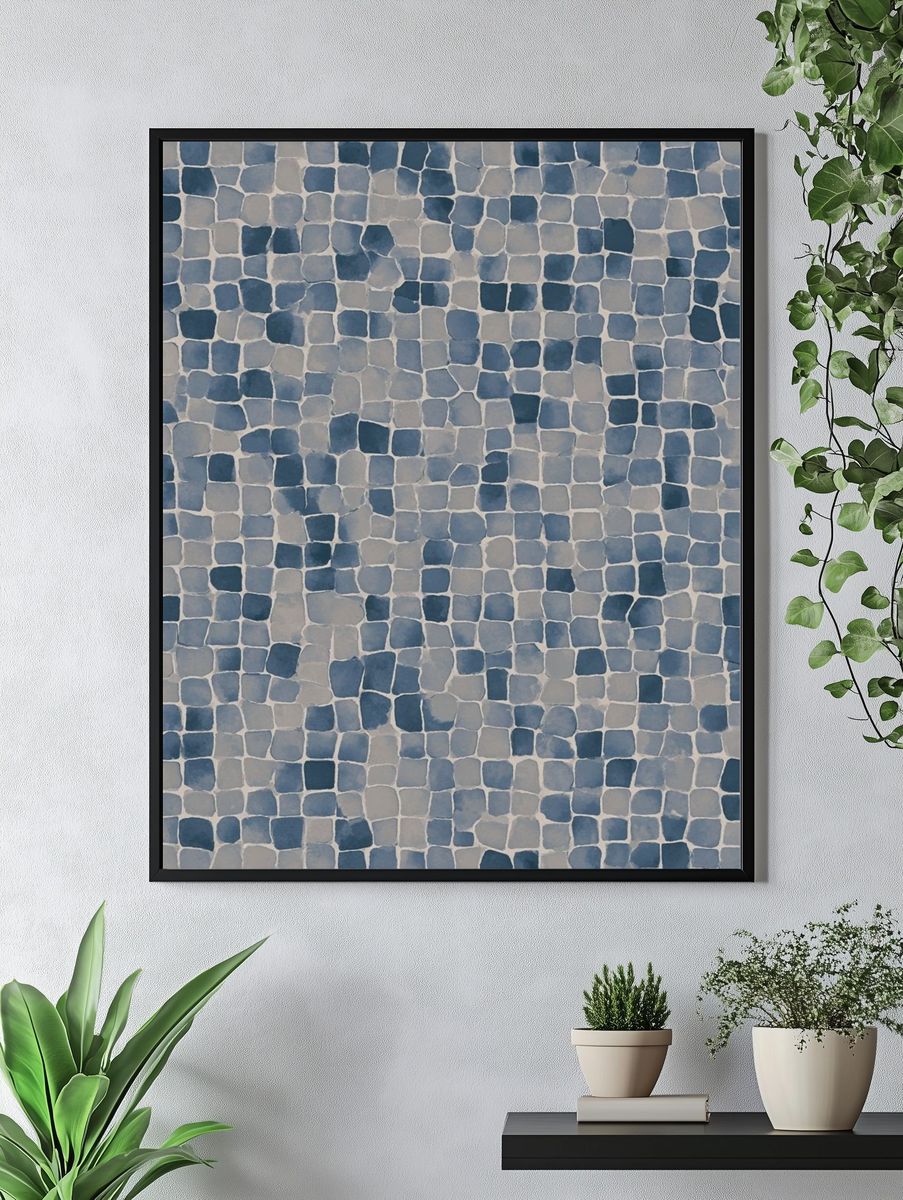 Blue Mosaic Texture Abstract Print. — room view 4
