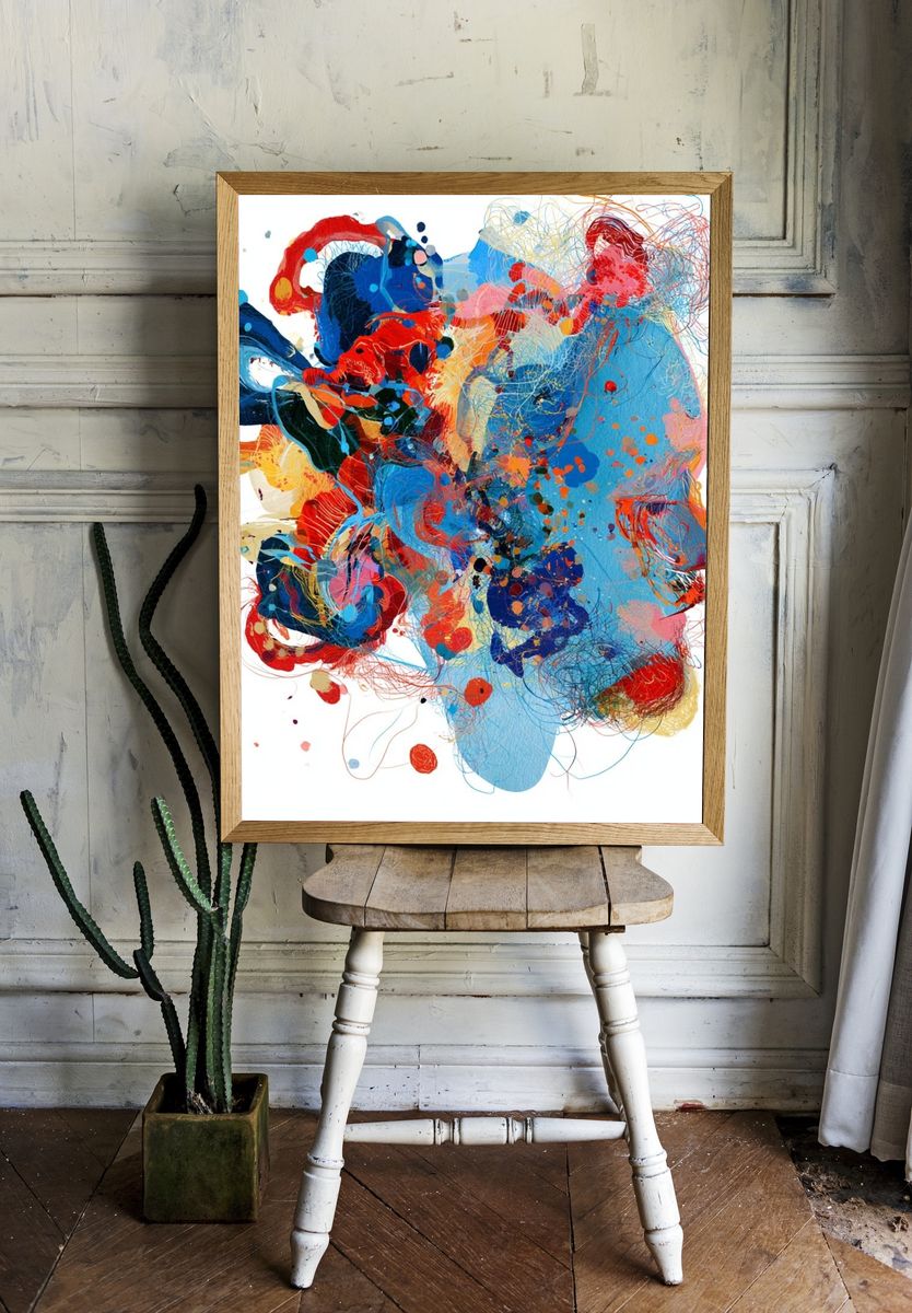 Colorful Abstract Face Poster. — room view 1