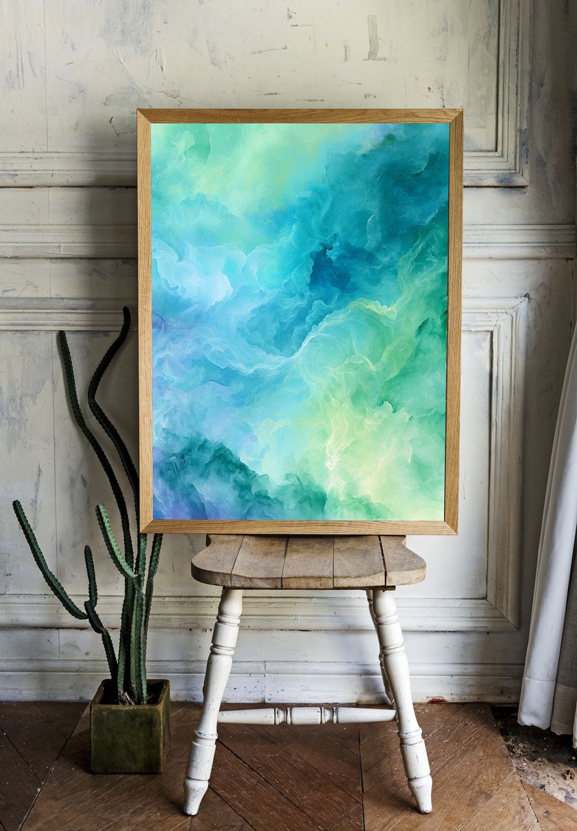 Aqua Cloudscape Abstract Poster. — room view 1
