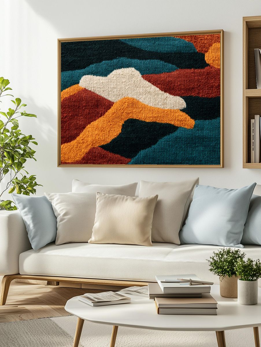 Textured Abstract Waves Poster. — room view 2