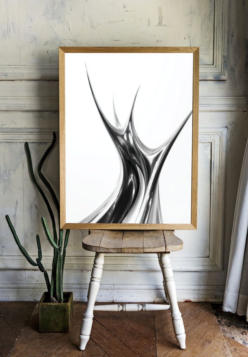 Silver Fluid Abstract Poster room preview