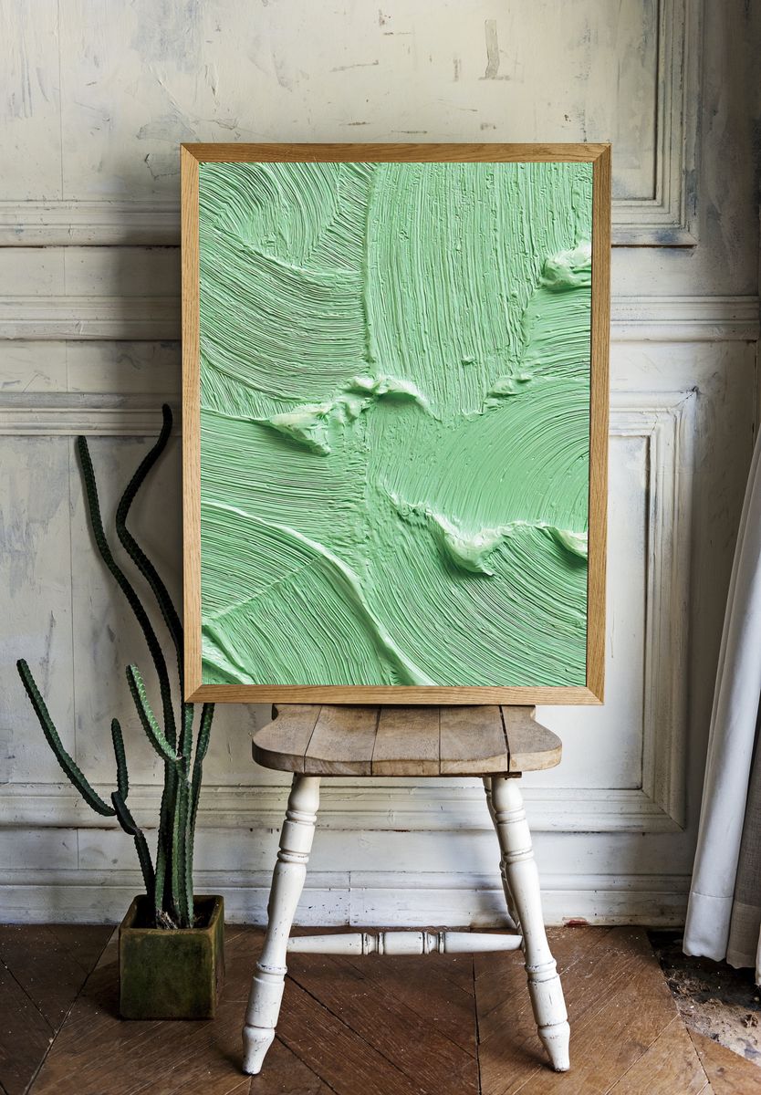 Mint Impasto Abstract Poster. room preview