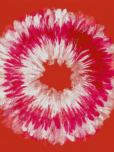 Crimson Floral Burst Abstract Print. poster