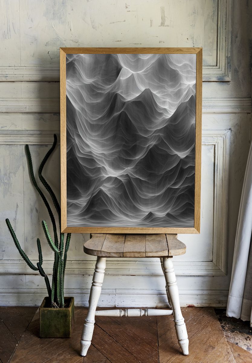 Monochrome Flow Abstract Poster. — room view 1