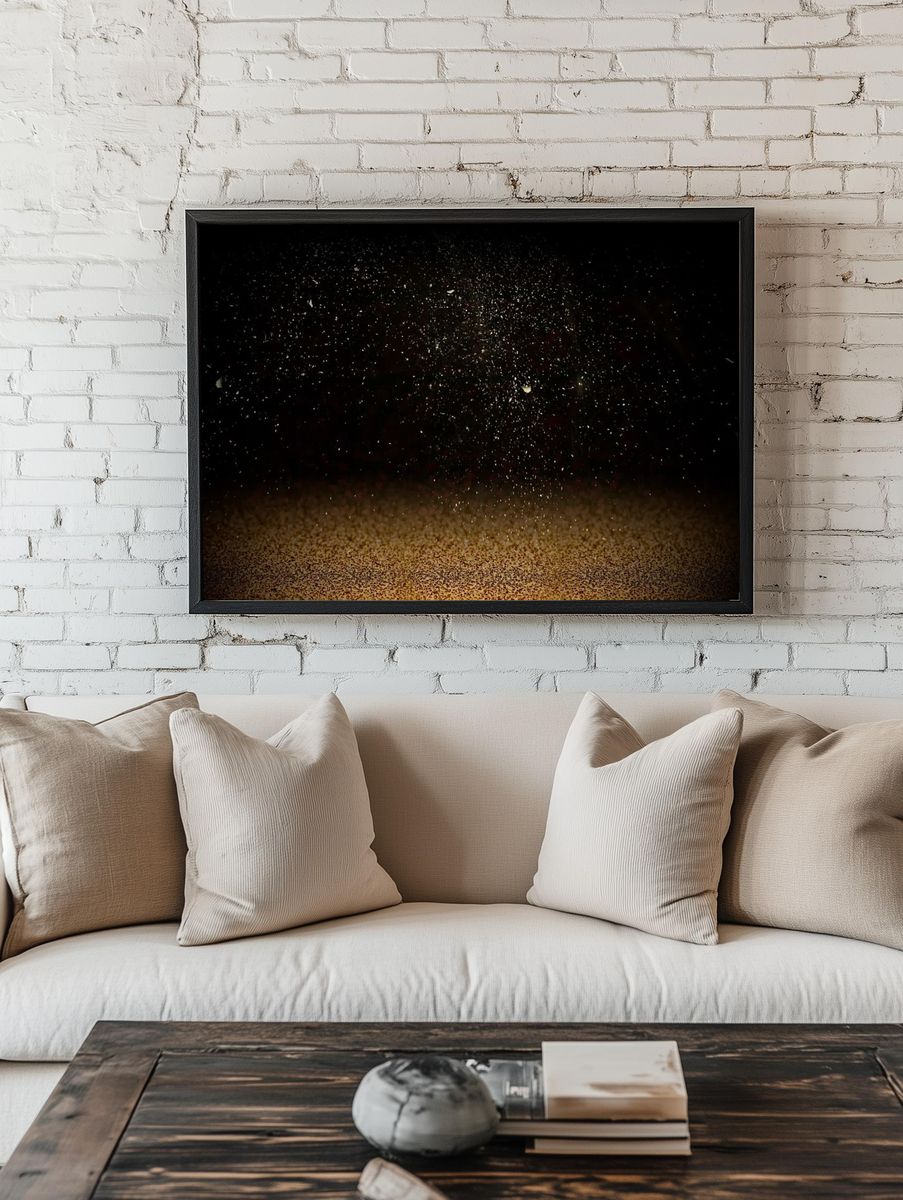 Gold confetti on dark background. — room view 1