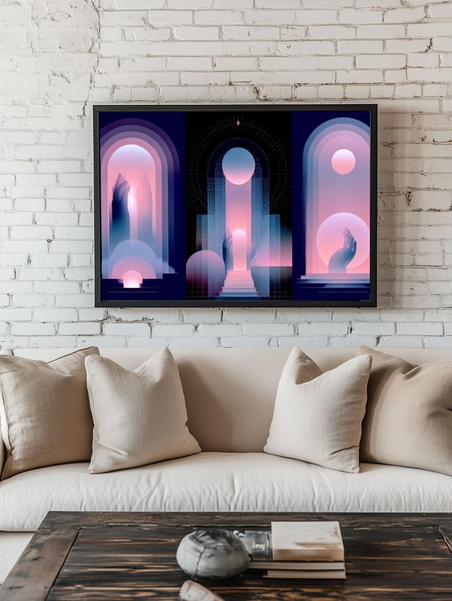 Dreamy Neon Arch Abstract Poster. room preview